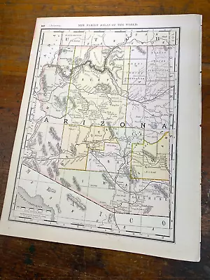 1890 Colored Arizona Map W/ New Mexico On Reverse 14 1/8  X 10 7/8  Counties • $19.80