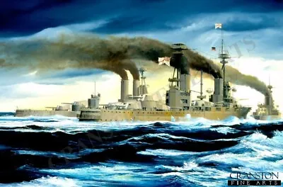 ORIGINAL  NAVAL PAINTING Battleship Royal Navy HMS Agincourt Battle Of Jutland • £3800