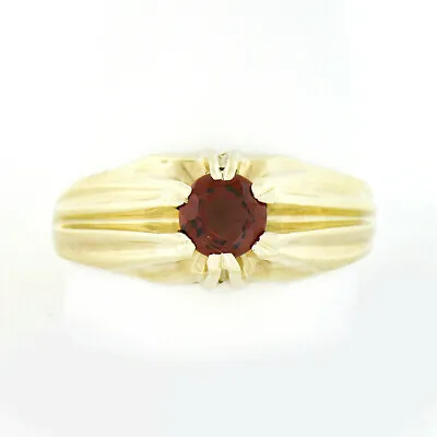 Men's Vintage 10k Yellow Gold 0.85ct Round Garnet Solitaire Grooved Belcher Ring • $316.80