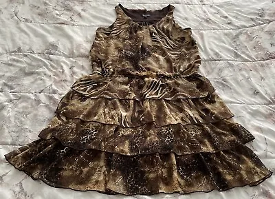 Voir Voir Animal Print Dress Size 14 Women Leopard Ruffles Sleeveless Boho Fall • $24.98