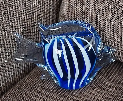 Vintage Hand Blown Art Glass Blue Tropical Fish Paperweight - Murano Style • $18.50