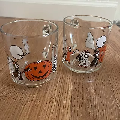 Vintage Luminarc Trick-Or-Treat  Halloween Mug Set Of 2 Clear Devil Ghost Witch • $16