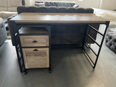 £125 • Buy Angle Iron Grey Desk With Filing Cabinet Grey Wash Industrial Desk, Office Desk
