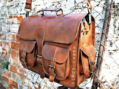 Handcrafted Real Leather Brown Men's Messenger Mail Shoulder Laptop Bag • $88.39