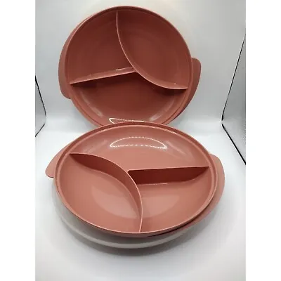 Pair Of Tupperware 2604 Mauve Rose Divided Bowls With Lids - Microwavable • $13.50
