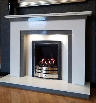 Marble Fire Surround Complete Hearth And Back Panel (White) Fire Not Included • £650