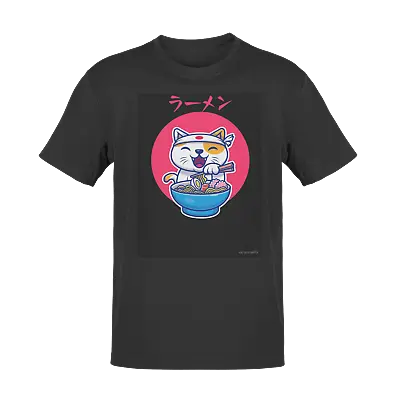 Anime T Shirt Cat Ramen Noodles Manga Japanese Geek T SHIRT 2 • £8.99