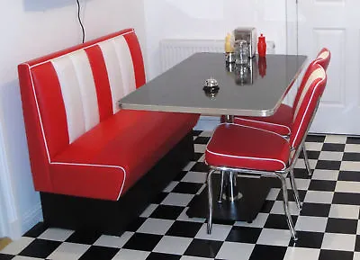 Retro Furniture 50s American Diner Restaurant Kitchen Half Booth Table Set  Red  • £1990