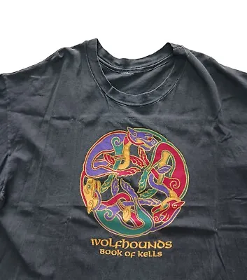 Vintage 90s Wolfhounds Book Of Kells Graphic Celtic Art Gothic Viking T-Shirt XL • $49