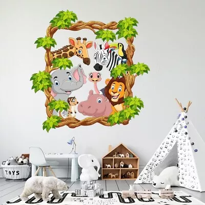 £6.29 • Buy Cartoon Animal Wall Decal Jungle Animals Wall Stickers Kids Nursery Room Decor