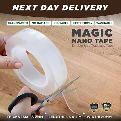 Nano Magic Clear Double Sided Grip Tape Traceless Removable Washable Adhesive • £4.59