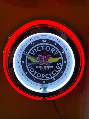 Victory Motorcycle Garage Man Cave RED Neon Wall Clock Advertising Sign • $169.99