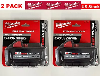 2PCS 18V Milwaukee High Output XC 48-11-1865 6.0 AH Batteries M18 Red 48-11-1862 • $99