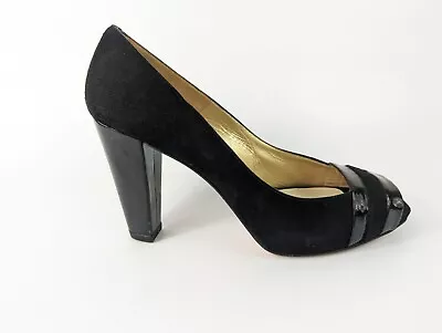 Sachelle Black Suede All Leather High Heel Open Toe Shoes Uk 4 Eu 37 • £22.99