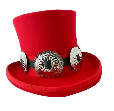 Top Hat Red Wool Steampunk Concho Band Victorian Costume Slash Mad Hatter USA  • $67