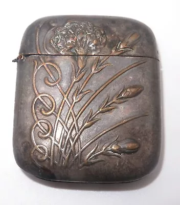 Vintage Art Nouveau Floral Embossed Gray Metal Match Safe Vesta Case 28g • $10.50