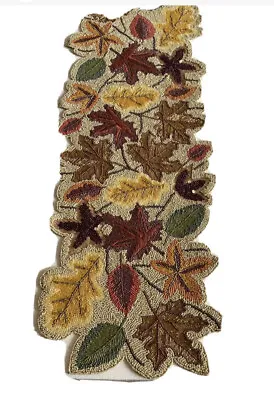 New Nicole Miller Fall Beaded Table Runner Autumn Leaves Thanksgiving New • $44.99