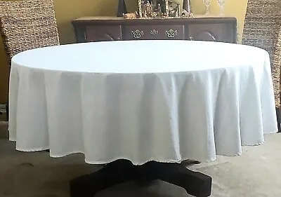 White Tablecloth 90  Round Solid White Cloth Fabric Wedding Parties Stain Guard • $13.88