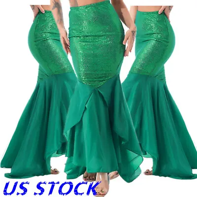 US Sexy Mermaid Costume Sequined Tail Hot Skirt Women Halloween Party Cosplay • $24.69