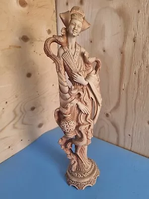 Vintage Tall Oriental Resin Chinese Lady Figurine Statue Ornament With Birds! • £17.99