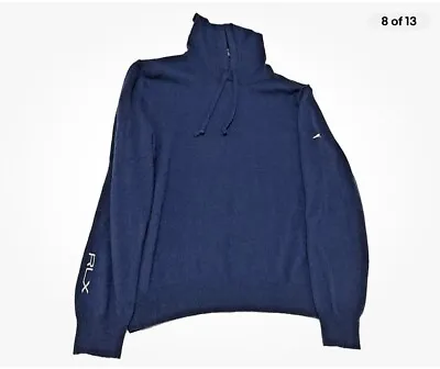 RLX Ralph Lauren Washable Cashmere Blue Hoodie Pullover Sweater Large • $90