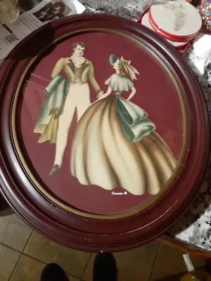 Vtg  1940's Turner Art Framed Victorian Southern Belle And Gentleman Oval Wood • $24.88