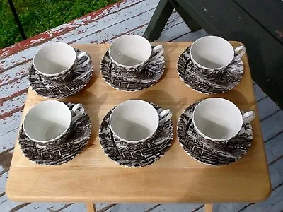 Antique Myott Royal Mail Staffordshire 6 Cups & Saucers Edgewood Pattern England • $22.99