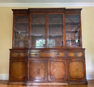 Antique English Chippendale Burl Mahogany Breakfront  • $12500