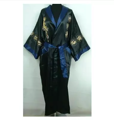 Men's Double-Face Dragon Kimono Chinese Men Silk Satin Dress Robe Gown  Bathrobe • $30.68