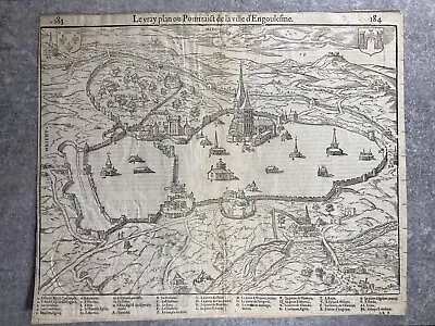 Vray Engraving Plan For Traict Engoulesme AngoulÊme Belleforest Cosmography 1575 • $319.67