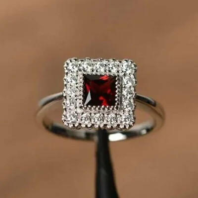 $123.66 • Buy 1.20 Ct Princess Red Garnet Diamond Wedding Engagement Ring 14k White Gold Over