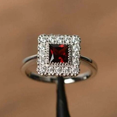 $123.66 • Buy 1.20 Ct Princess Red Garnet Diamond Wedding Engagement Ring 14k White Gold Over