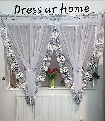 £28.99 • Buy Ready Made Voile Net Curtain Guipure White / Grey Swags Novelty