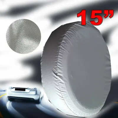 15  Pure Silver Trailer Spare Wheel Tire Cover Heavy Duty Leather Vinyl Material • $23.29