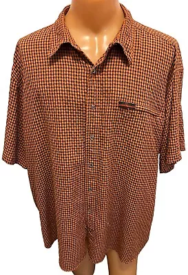 Cabela's Ultra Dry 3XLT Checked Button Up Short Sleeve Shirt Orange & Black EUC • $18