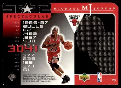 1998-99 Basketball Card Michael Jordan/Spectacular Stats 86-87 Chicago Bulls #28 • $1.99