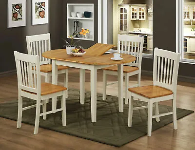 Dining Kitchen Table Set Extending Oval Four Chairs Natural Oak And White Finish • £374.99
