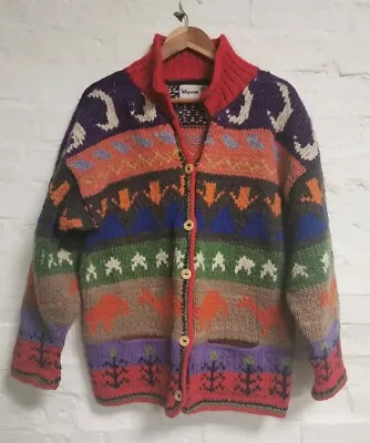 Wigwam Hand Knitted Wool Multicolour Arty Cardigan Like Pachamama - Size M/L • £60