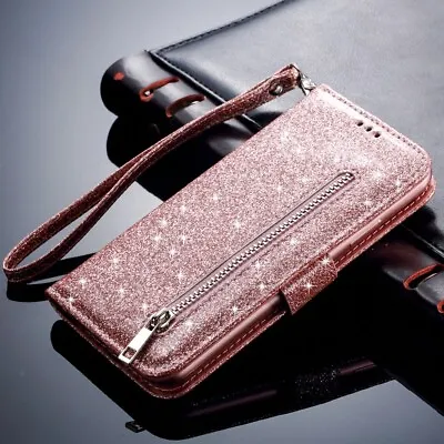 Glitter Case For IPhone 13 11 12 Pro Max XR SE 8 7 6s Leather Flip Wallet Cover • £6.95