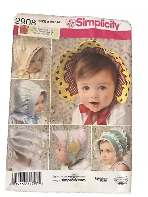 Simplicity Sewing Pattern 2908 Vintage Baby Bonnets Infant Hat Shirley Botsford • $4.48