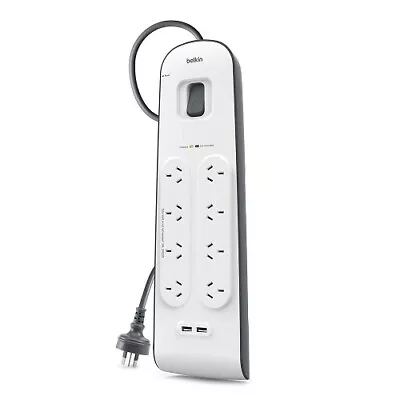 Belkin 2.4 Amp USB Charging 8-outlet Surge Protection Strip - White/Grey (BSV804 • $72.70