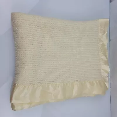 Vintage Fleeced Acrylic Baby Blanket Satin Edge Trim Thermal Waffle Woven Weave • $79.99