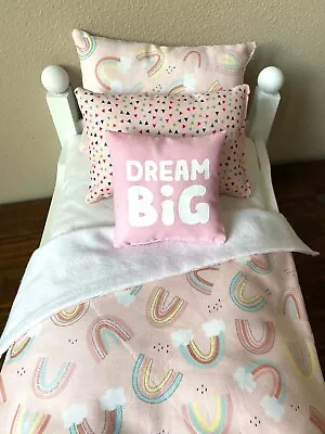 18 Inch Boho Rainbow Clouds American Made Girl Doll Bed Bedding Set Free Ship • $26.99