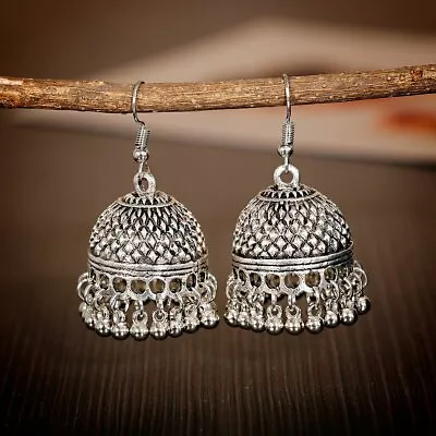 Ethnic Indian Womens Gold Silver Beads Tassel Jhumka Drop Earrings Gypsy Jewelry • $6.59