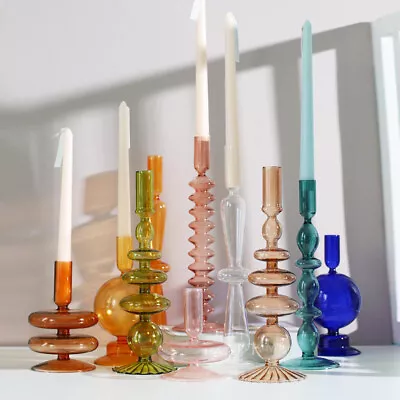 Glass Candle Holder Mid Century Design Retro Candlestick Stand Wedding Party • $14.02