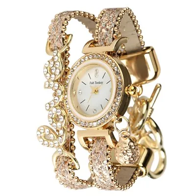 £5.46 • Buy Charm Women Bracelet Watches LOVE Rhinestone Deco Lady Quartz Watch Leather Band