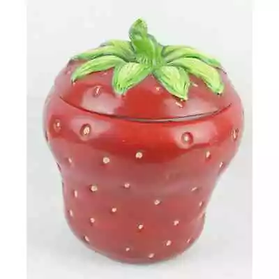 Vintage American Large Bisque Strawberry Ceramic Cookie Jar Gibson USA POTTERY • $44.10