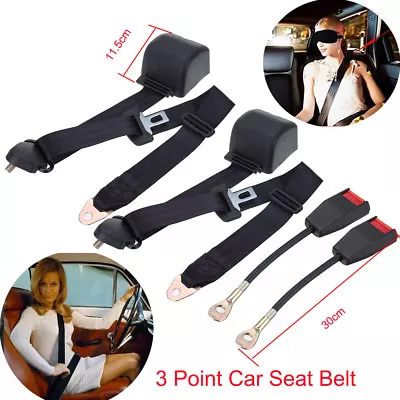 2pcs Universal Adjustable 3 Point Retractable Auto Car Seat Lap Belt Kit Black • $31.34