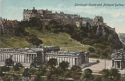 EDINBURGH CASTLE AND NATIONAL GALLERERY Midlothian Scotland - Vintage POSTCARD • £3.99