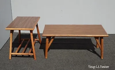 Set Vintage Mid Century Modern Bamboo Coffee Table And End Table W Laminate Top • $750